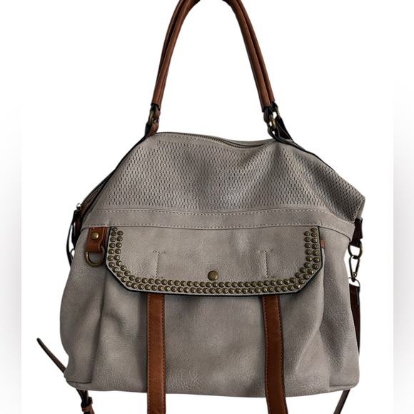 Antik Kraft Handbags - Antik Kraft Gray & Brown Vegan Leather Satchel Shoulder Bag Crossbody Strap